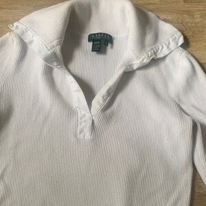 Lauren Ralph Lauren White Ribbed Knit Top